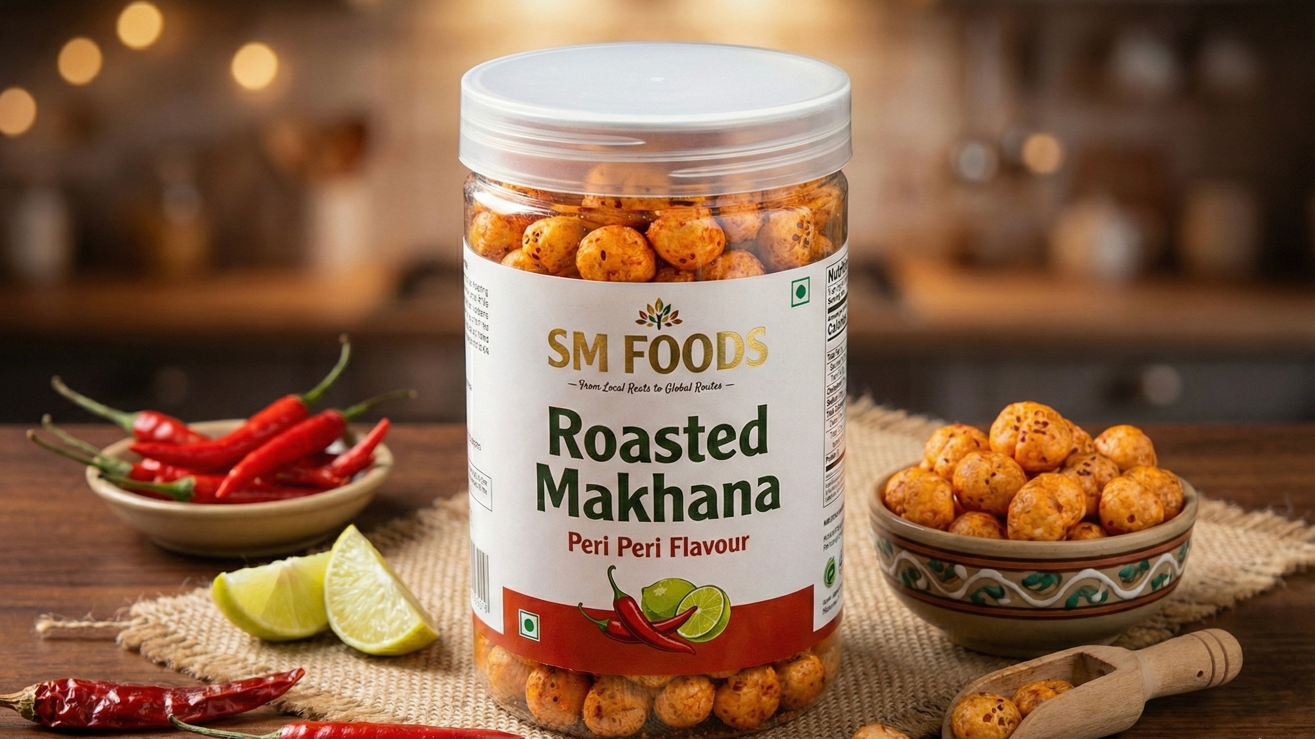 SM FOODS Premium Roasted Makhana Gluten Free Foxnuts, Healthy Snacks with Plant Protein, No Cholesterol Phool Makhana 80g Peri Peri Flavour