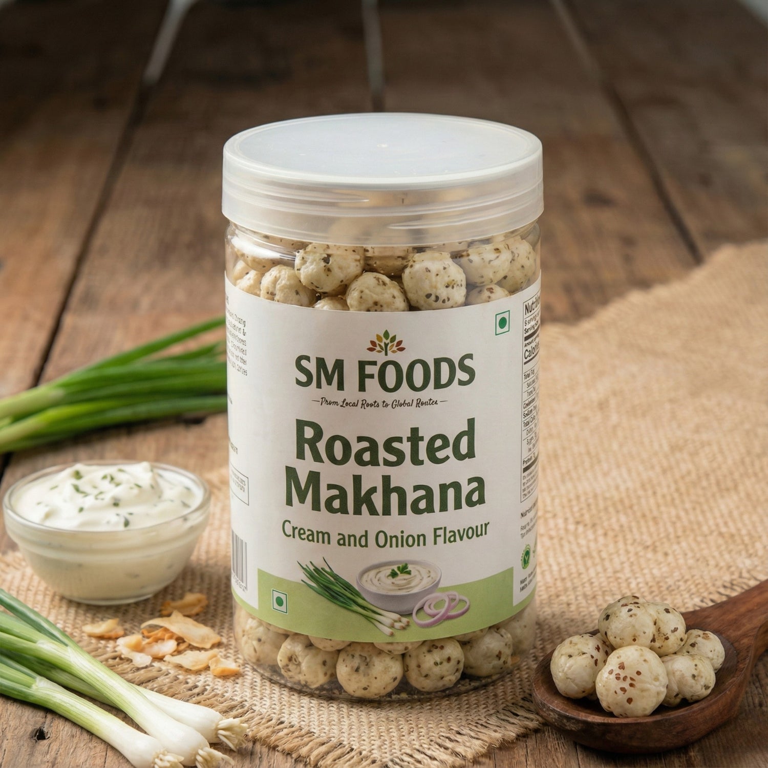 SM FOODS Premium Roasted Makhana Gluten Free Foxnuts, Healthy Snacks with Plant Protein, No Cholesterol Phool Makhana 80g Cream &  Onion Flavour