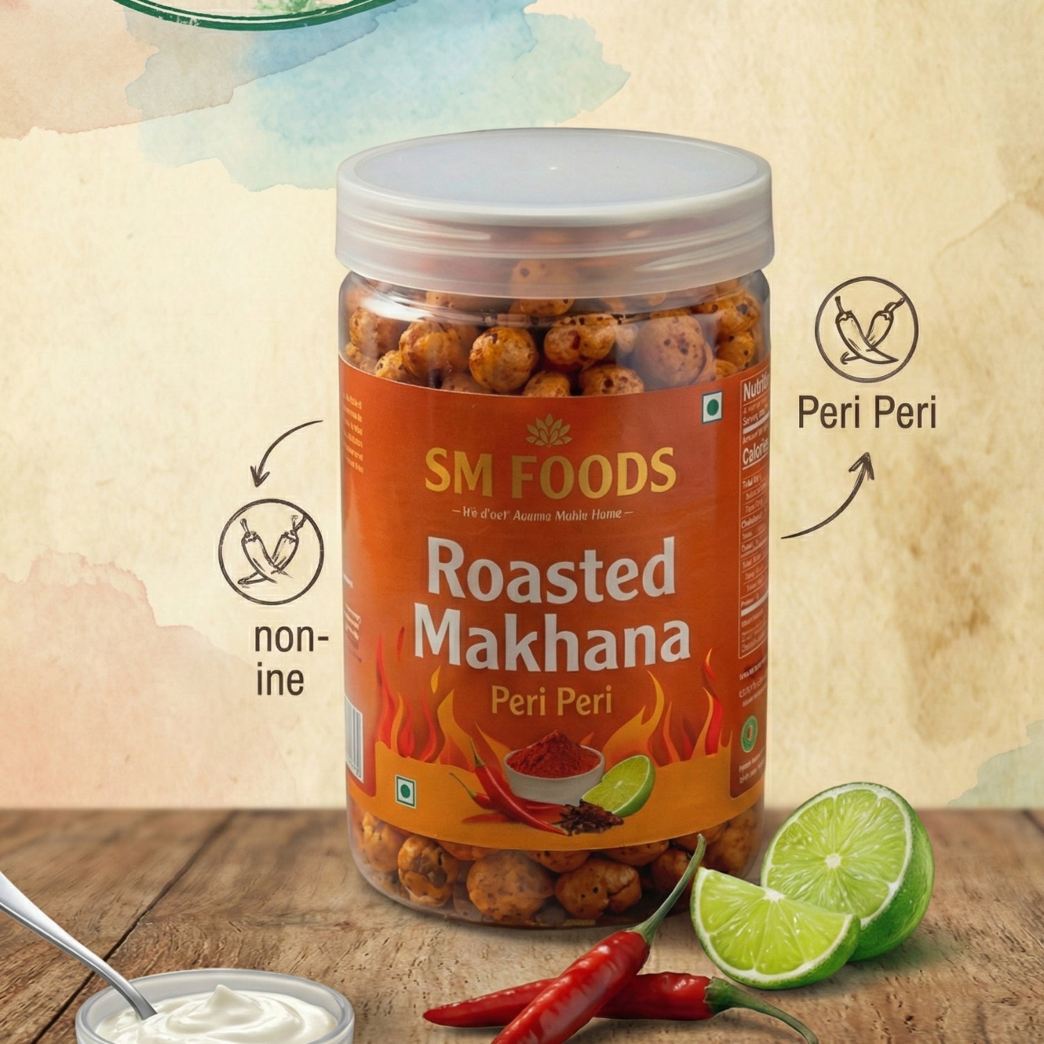 SM FOODS Premium Roasted Makhana Gluten Free Foxnuts, Healthy Snacks with Plant Protein, No Cholesterol Phool Makhana 80g Peri Peri Flavour